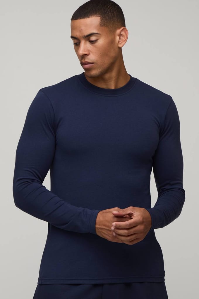Essentieel Muscle Fit Shirt Met Lange Mouwen | Navy | Size Medium