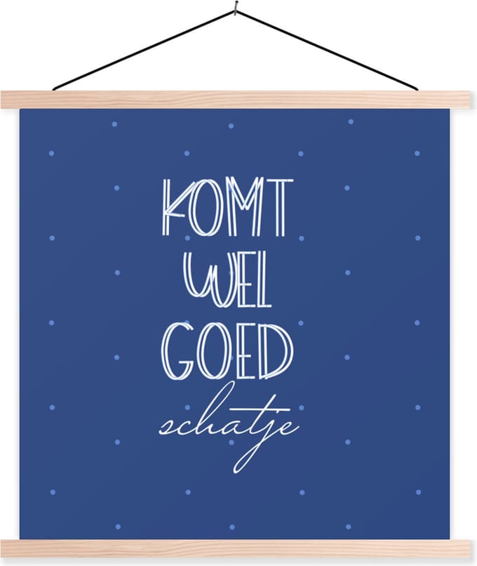 Posterhanger incl. Poster 60x60 cm - Schoolplaat - Beterschap - Quote - Liefde - Textielposter - Blanke latten