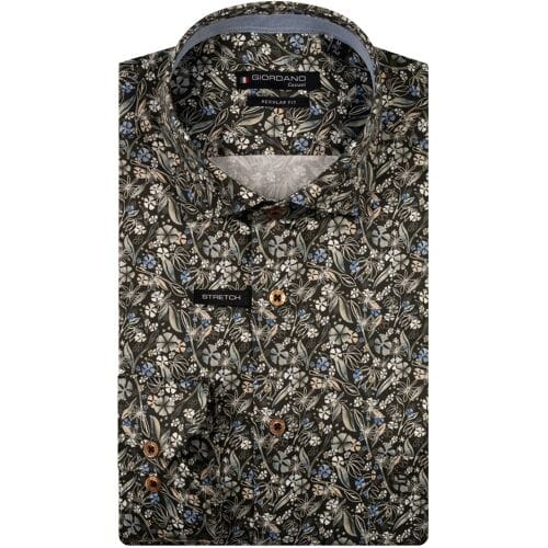 Giordano Overhemd Maggiore Satin Stretch Allover Flower Pattern Groen-Multi / male