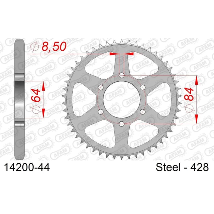 Stalen tandwiel Afam 428 44 dents