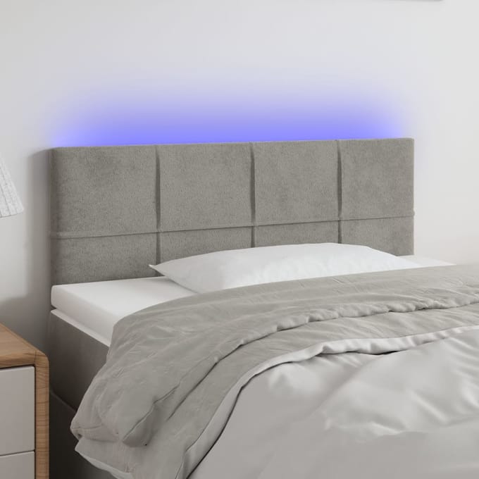 vidaXL - Hoofdbord - LED - 100x5x78/88 - cm - fluweel - lichtgrijs