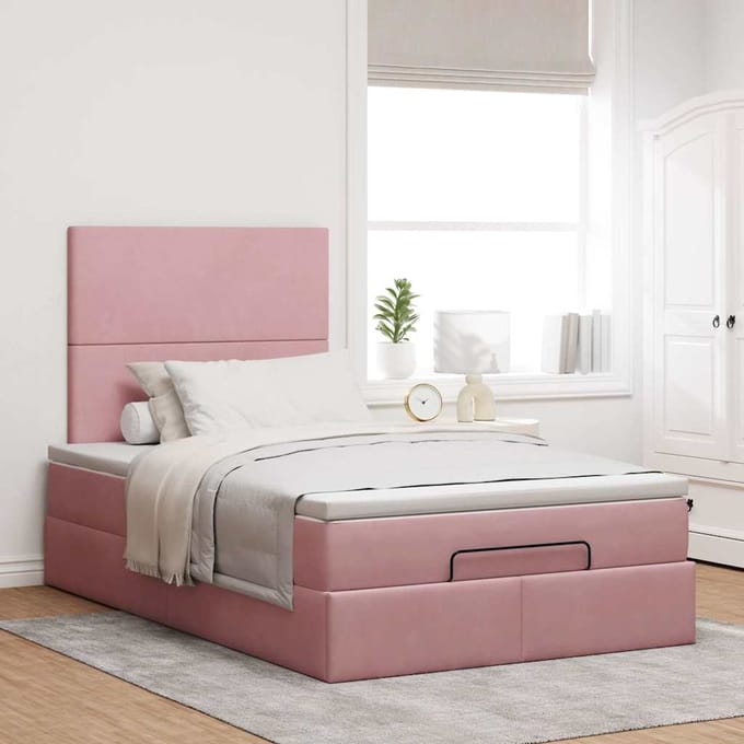 vidaXL - Ottoman - bed - met - matrassen - 120x200cm - fluweel - roze