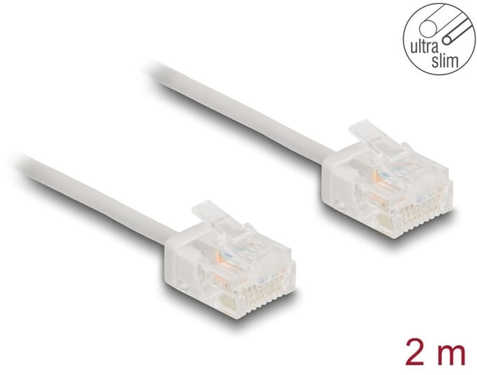 Delock RJ45 Network Cable Cat.6 UTP Ultra Slim 2 m grey with short plugs