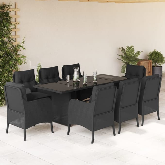 vidaXL - 9-delige - Tuinset - poly - rattan - zwart