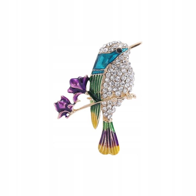 PINETS Brosche Blauwe Vogel met Bloemen en Zirkoonsten