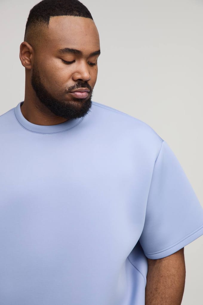 Plus Oversized Boxy Bonded Scuba T-Shirt | Dusty Blue | Size 2XL