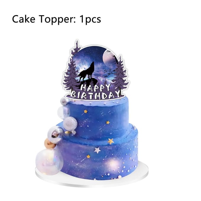 44 stuks Wolf verjaardagsfeestje decoraties omvatten Banner Cake Topper Ballon black