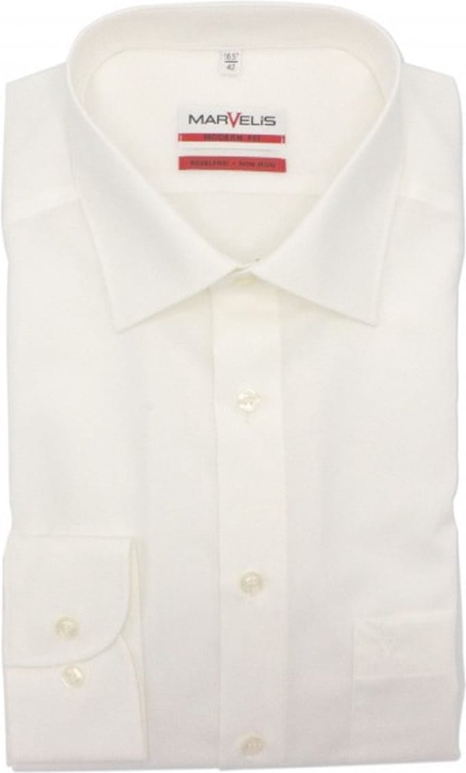 MARVELIS modern fit overhemd - beige - Strijkvrij - Boordmaat: 38