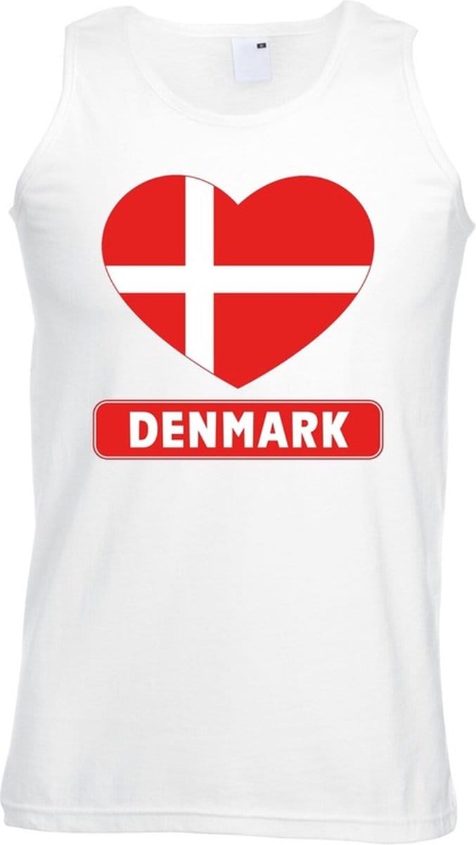 Denemarken singlet shirt/ tanktop met Deense vlag in hart wit heren M