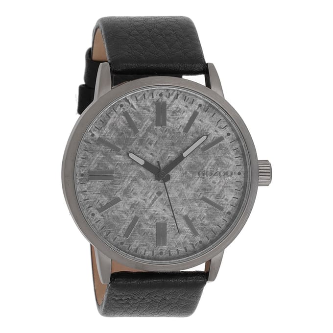 OOZOO Timepieces - Titanium horloge met zwarte leren band - C9409