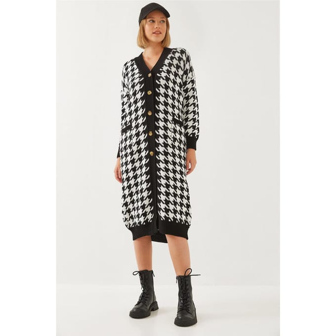 Patroon Long V-hals Acryl Cardigan