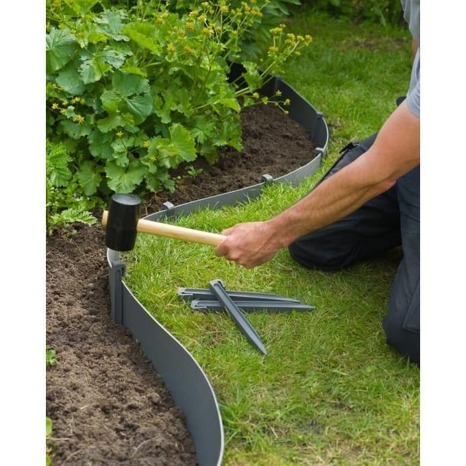 Ankers voor polypropyleen tuinborders - NATUUR - H 26,7 x 1,9 x 1,8 cm - Grijs