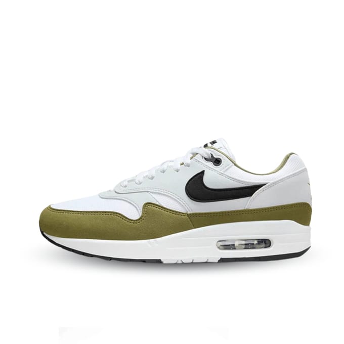 Baskets Nike Air Max 1 Medium Olive Homme Blanc Noir Platine Pur FD9082-102 38.5