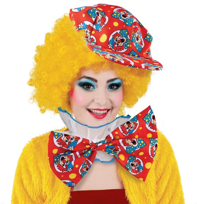 Happy Carnaval Clownset 3-delig, Muts, Kraag en Strik