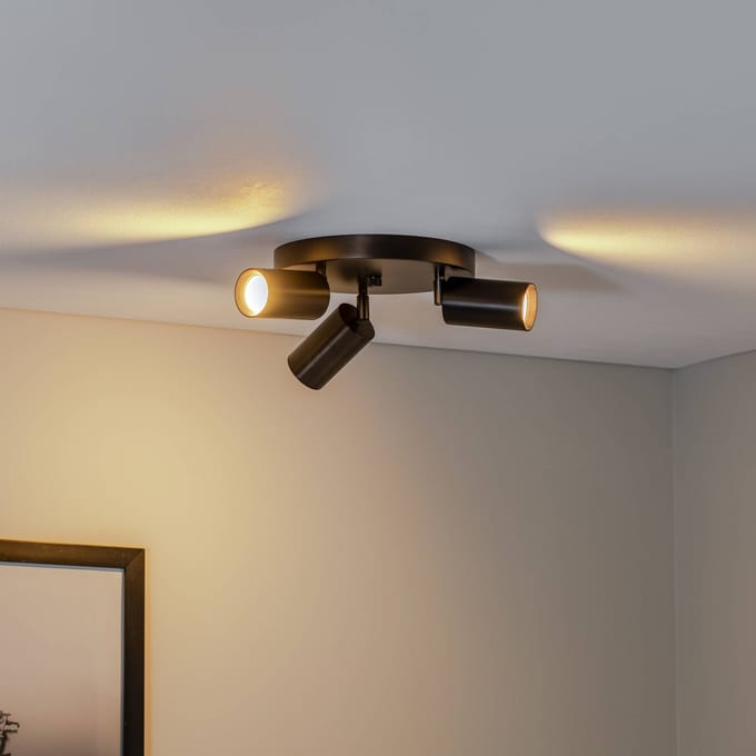 Argon Sado plafondspot, 3-lamps, antraciet, staal, verstelbaar