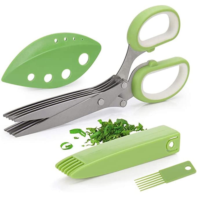 Ciseaux à herbes avec 5 lames, Gadgets de cuisine, coupe-hachoir et hachoir, ciseaux de cuisine polyvalents gray