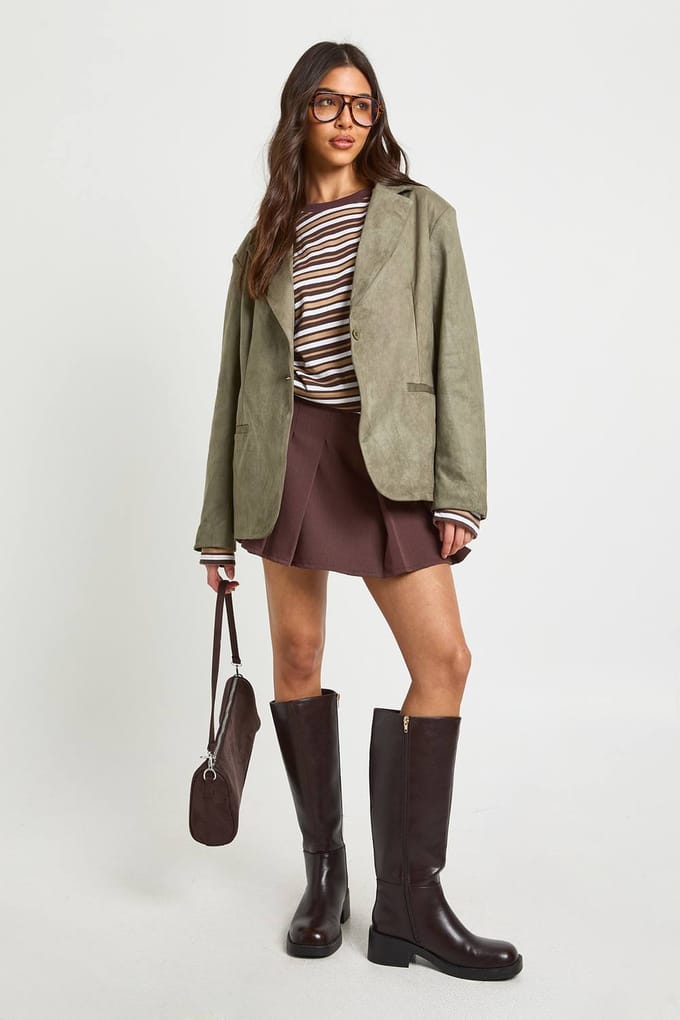 boohoo Dames Boxy Oversized Nep-suede Blazer | Olijf | Maat: 40
