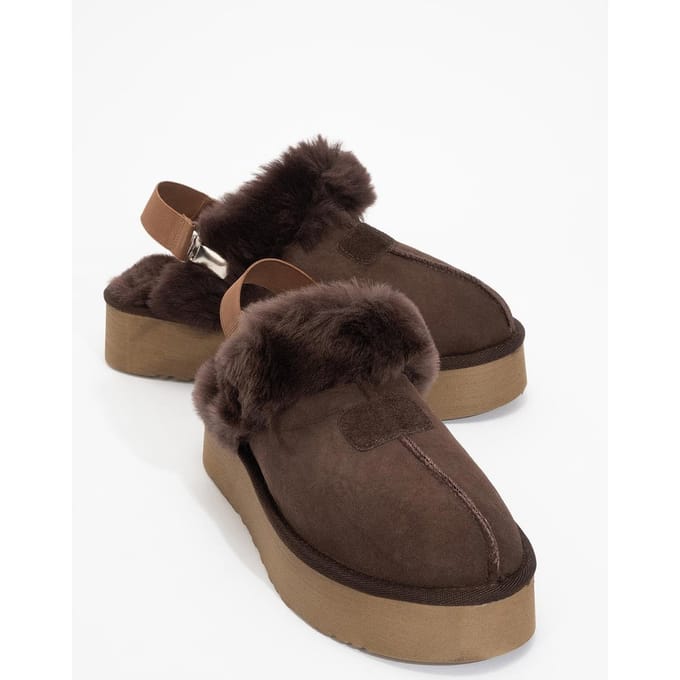 Olessa leren pantoffel met bont