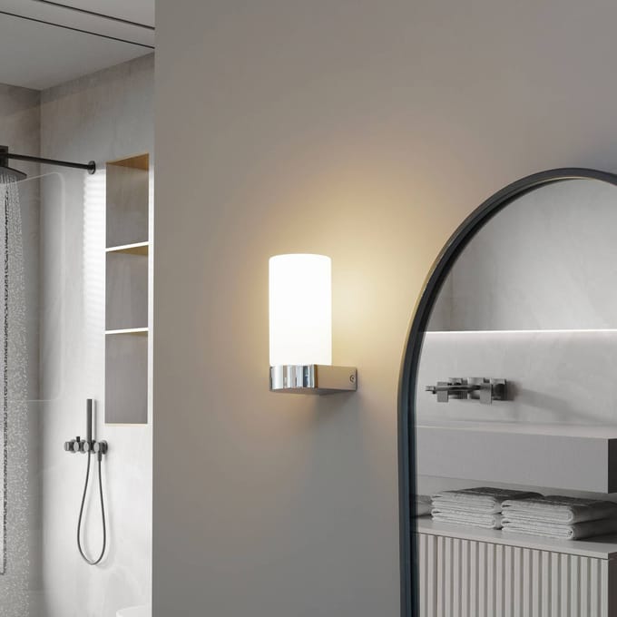 Lucande - Wandlamp - 1licht - Glas, staal - H: 17.2 cm - E14 - chroom, wit