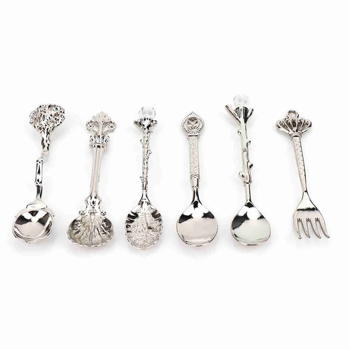 6-delige set Innovatieve Vintage Retro Zinklegering Lepels Vork Set Bestek Keukenaccessoire Silver (Crown Fork Handle)