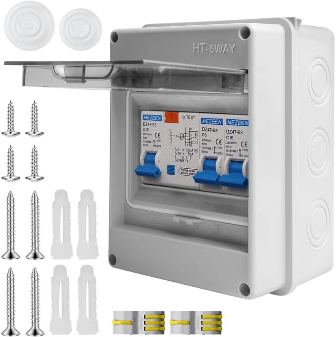Opbouw Zekeringkast IP65 Waterdicht 5 Modules 16A + 160A voor Thuis en Buiten