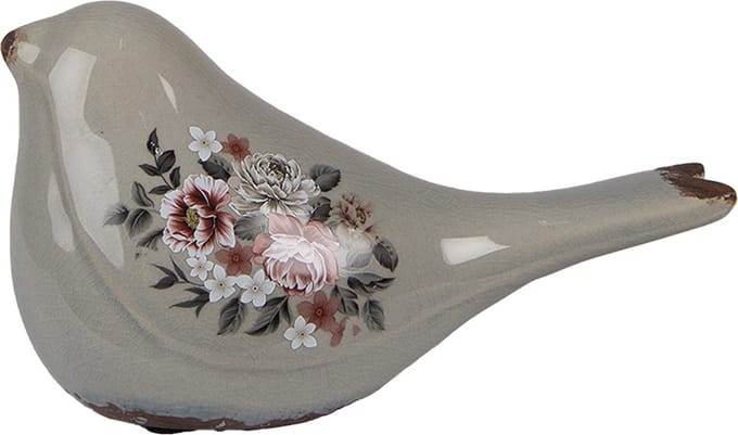 Clayre & Eef Decoratie Beeld Vogel 21x9x11 cm Grijs Keramiek