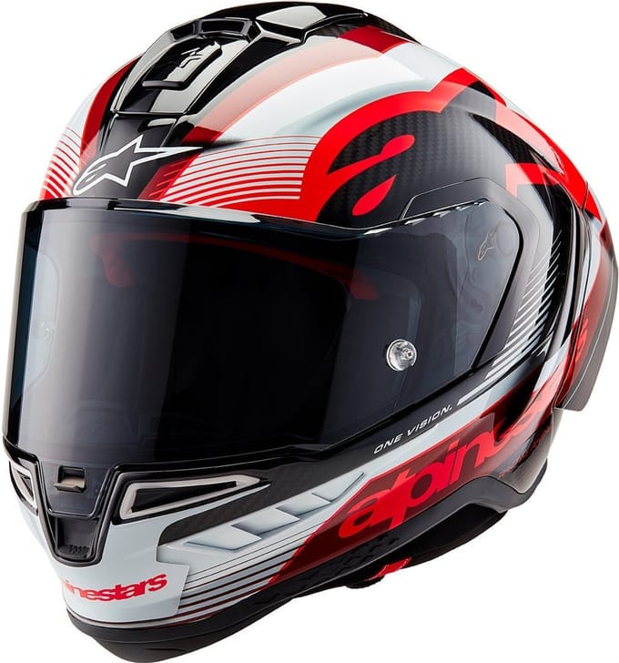 Alpinestars Supertech R10 Team Zwart Carbon Rood Wit Glossy Integraalhelm - Helm