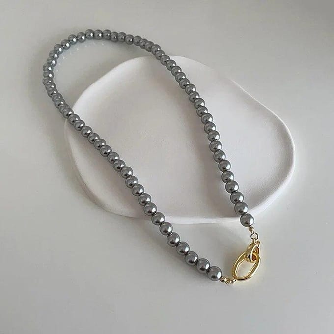 Collier de perles de Simulation grise pour femmes, colliers à longue chaîne multifonctions de personnalité gris