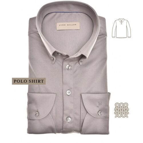 John Miller Polo Slim Long Sleeve Cutaway Tricot Midden Grijs / male