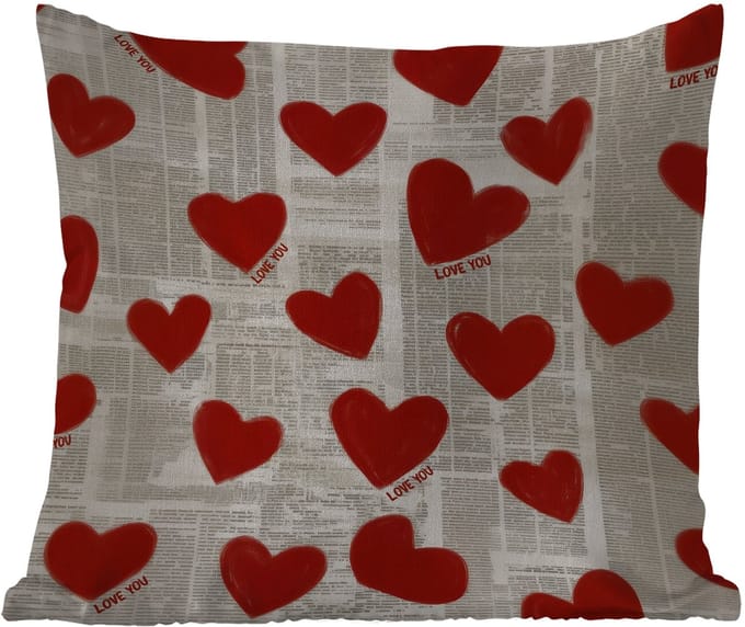 Tuinkussen - Hartjes - Krant - Loveyou - 40x40 cm - Weerbestendig