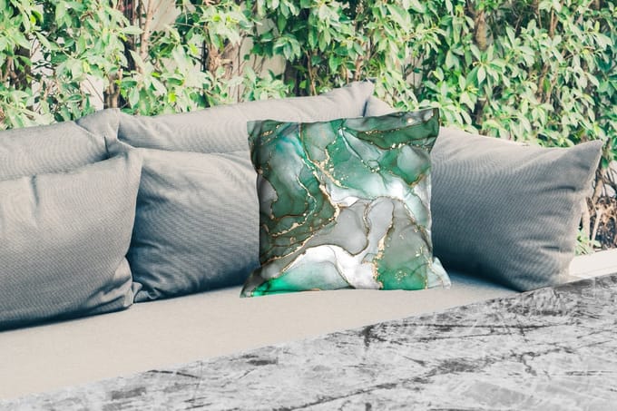 Buitenkussen - Goud - Marmer - Groen - Luxe - Marmerlook - Grijs - 45x45 cm - Weerbestendig