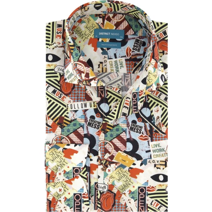District Indigo Overhemd Creative Mess Print Multicolor  39