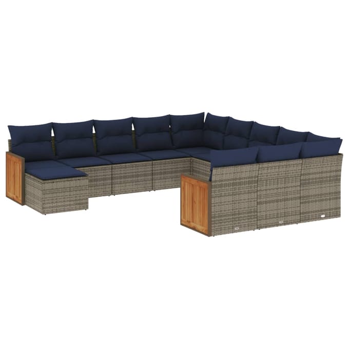 vidaXL - 12-delige - tuinbankset - met - kussens, - grijs - polyrotan