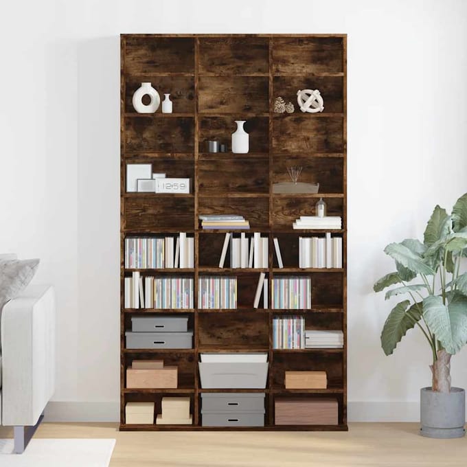 vidaXL - Cd-kast - 102x23x177,5 - cm - bewerkt - hout - gerookt - eikenkleurig