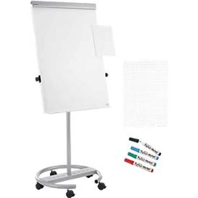 Voordeelset : MAUL mobiele flipover + 1 flipchartblok  + 4 markers + 1 concepthouder