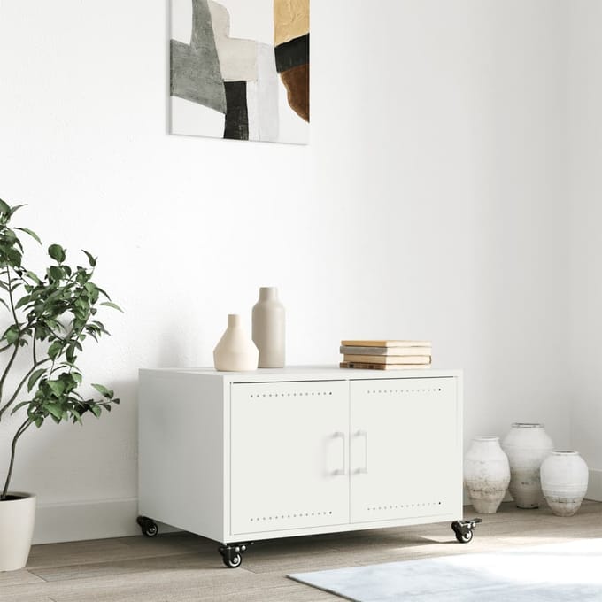 vidaXL - Salontafel - 68x50x43,5 - cm - staal - wit