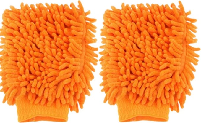 Dubbelzijdige Chenille Microvezel Schoonmaak Handschoen - Oranje - 2 Handschoenen