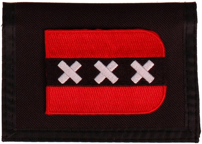 Portemonnee zwart 14x10cm - Vlag Schildvorm Amsterdam - 8x6cm