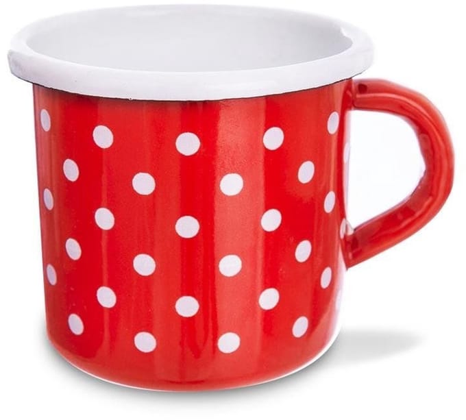 Orion Retro - Emaille Mok - 400 ml - Rood met stippen - Met handvat