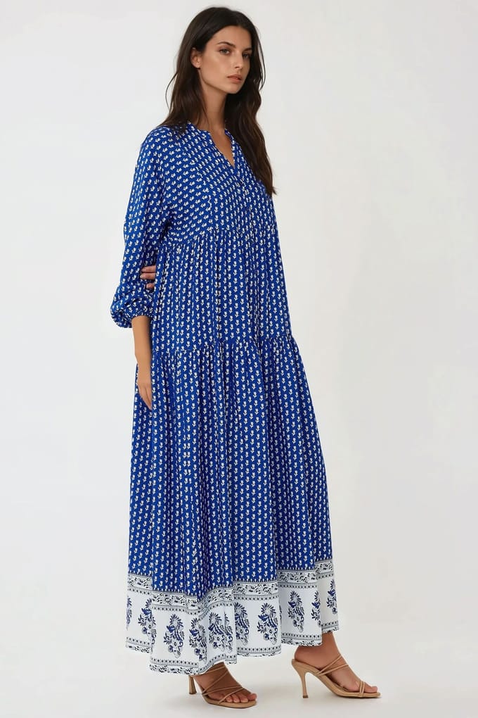 Geprinte V-hals Maxi Jurk
