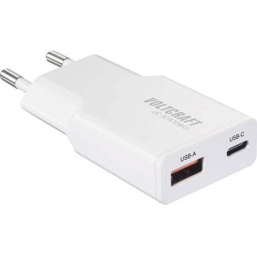 VOLTCRAFT UC-1C1A30W01 USB-oplader 30 W 1x USB-A, 1x USB-C Fast Charge, USB PD 3.0 Wit GaN