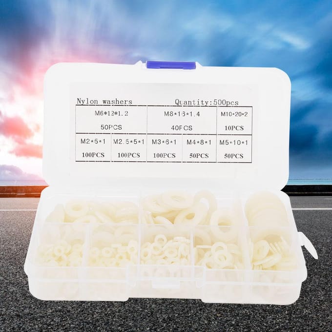 500 stuks/doos Nylon Ringen Set M2 M2.5 M3 M4 M5 M6 M8 M10 Hardware Bevestigingsmiddelen AccessoiresWit