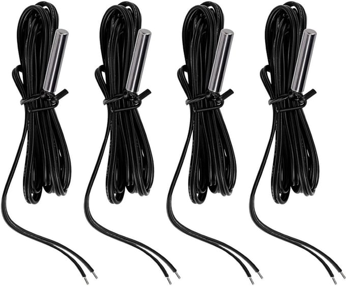 4 Stuks Waterdichte Temperatuursensor NTC 10K 3950 Thermistor Probe met Kabel (1m) voor Koelkast, Aquarium en Doe-het-zelf