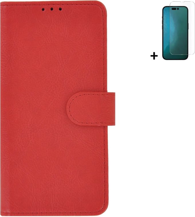 Geschikt voor iPhone 14 Pro Max Hoesje - Bookcase - iPhone 14 Pro Max Screenprotector - Pu Leder Wallet Book Case Rood Cover + Screenprotector