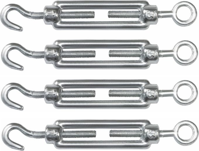 AMIG Spanschroeven/draadspanner met haak/oog - 4x - 7cm - verzinkt staal - 100kg - M5 schroefdraad