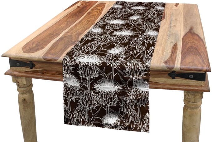ABAKUHAUS Tafelloper – Bloemensilhouet, 40 × 225 cm, wit/bruin