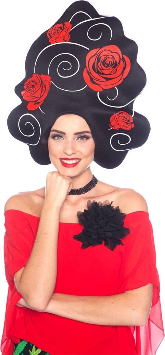 Folat Pruik Roses Schuimrubber Zwart/roze