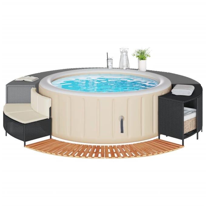 vidaXL - Hottub-ombouw - poly - rattan - en - massief - acaciahout - zwart