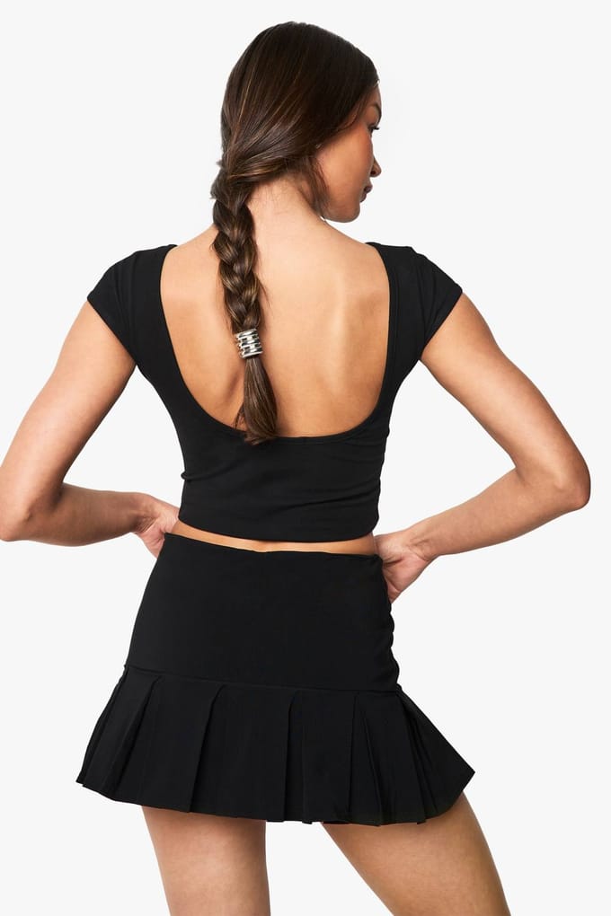 boohoo Dames Plisse Tennis Skort | Zwart | Maat: 42