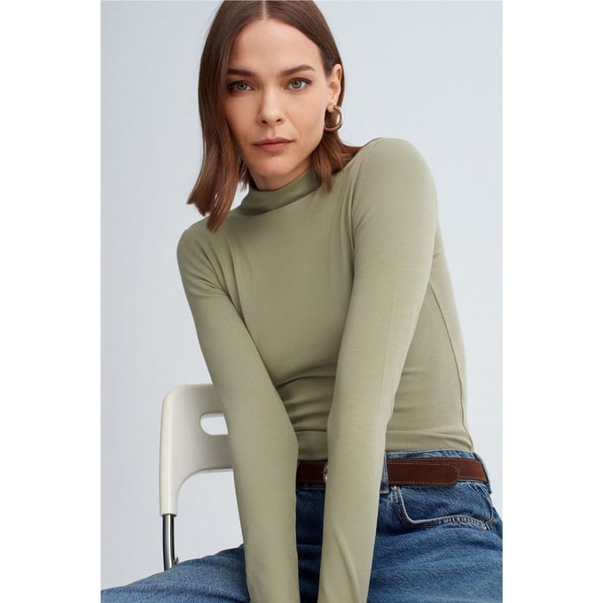 Slim Fit Lange Mouwen Halve Turtleneck Top